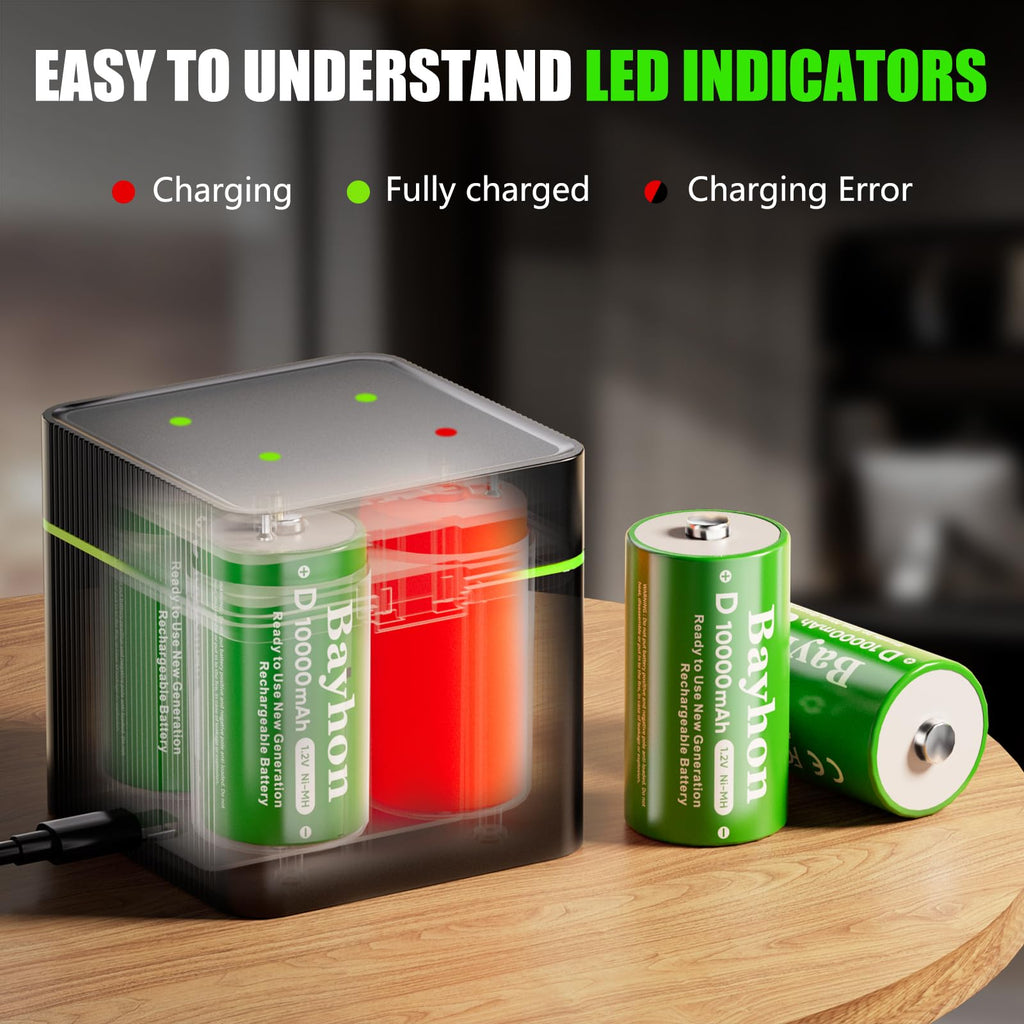 10000mAh D Rechargeable Batteries with 4-Slot Type-C Charger Y9945