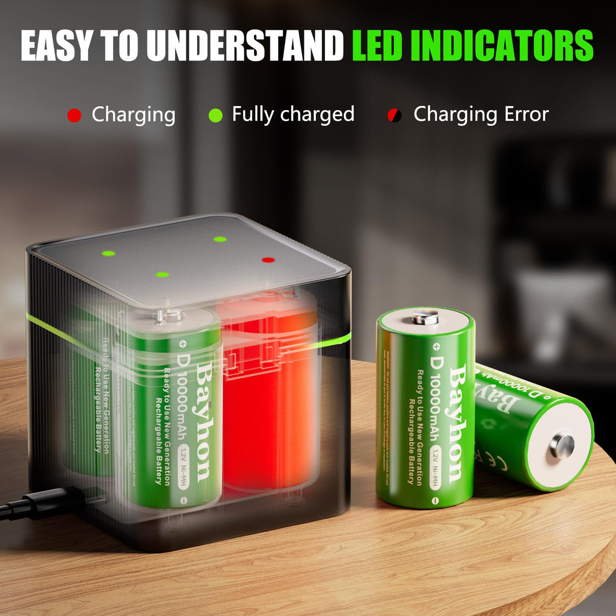 10000mAh D Rechargeable Batteries with 4-Slot Type-C Charger Y9945