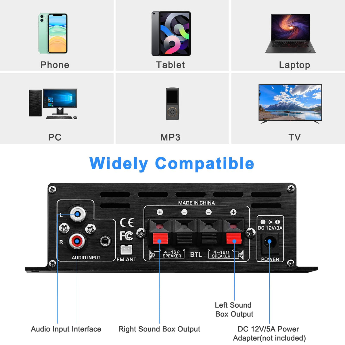 USB SD BT FM AUX Audio Power Amplifier 2.0 CH 40W+40W A4421