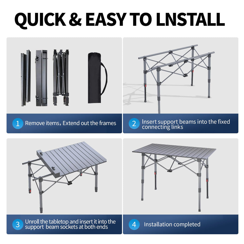 Portable Aluminum Folding Camping Table with Storage Basket C3685