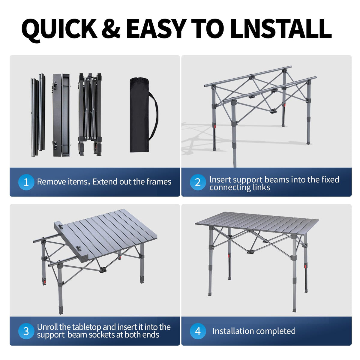Portable Aluminum Folding Camping Table with Storage Basket C3685