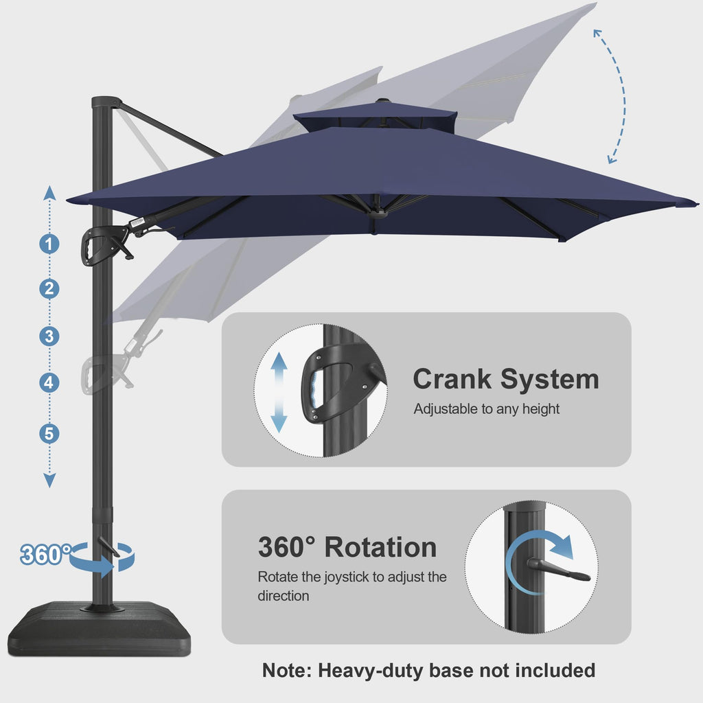 10x10 FT Square Navy Blue Cantilever Patio Umbrella O53176