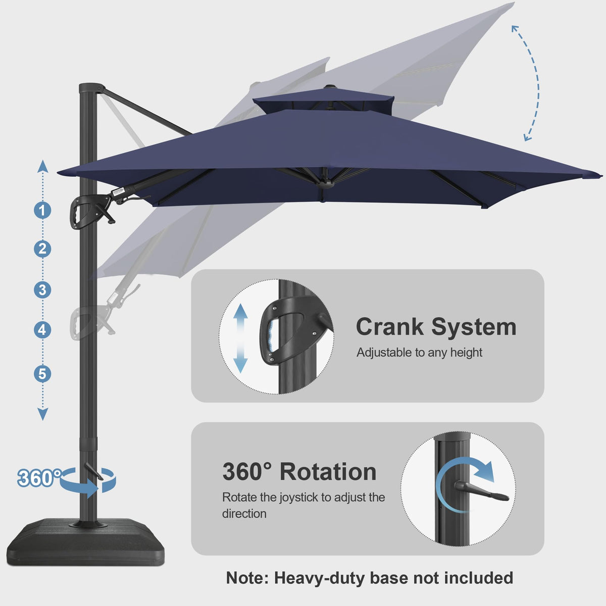 10x10 FT Square Navy Blue Cantilever Patio Umbrella O53176