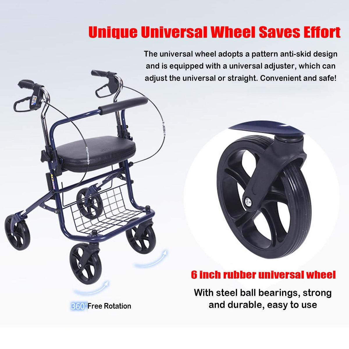 Upright Folding Rollator Walker with Seat H72424