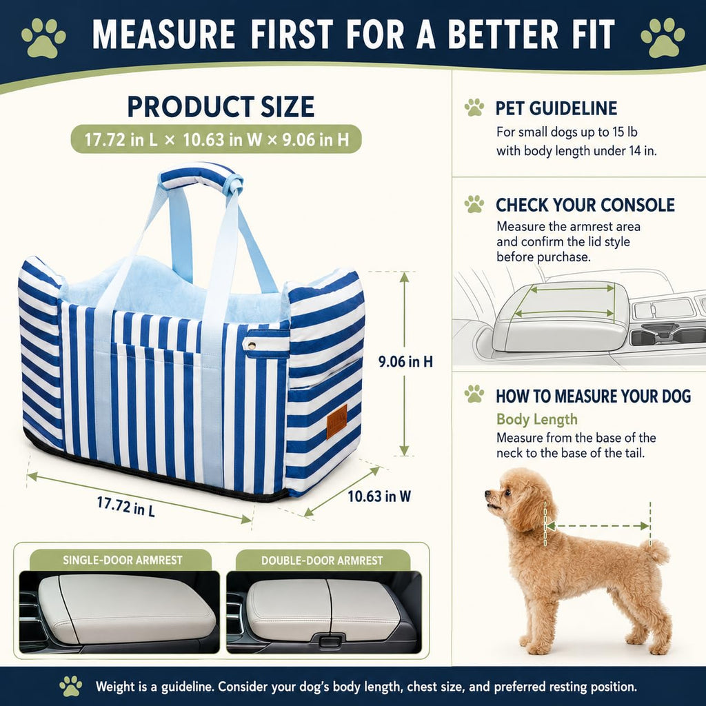 Dog Car Seat for Small Dogs to 15lbs Blue White Stripes V6122