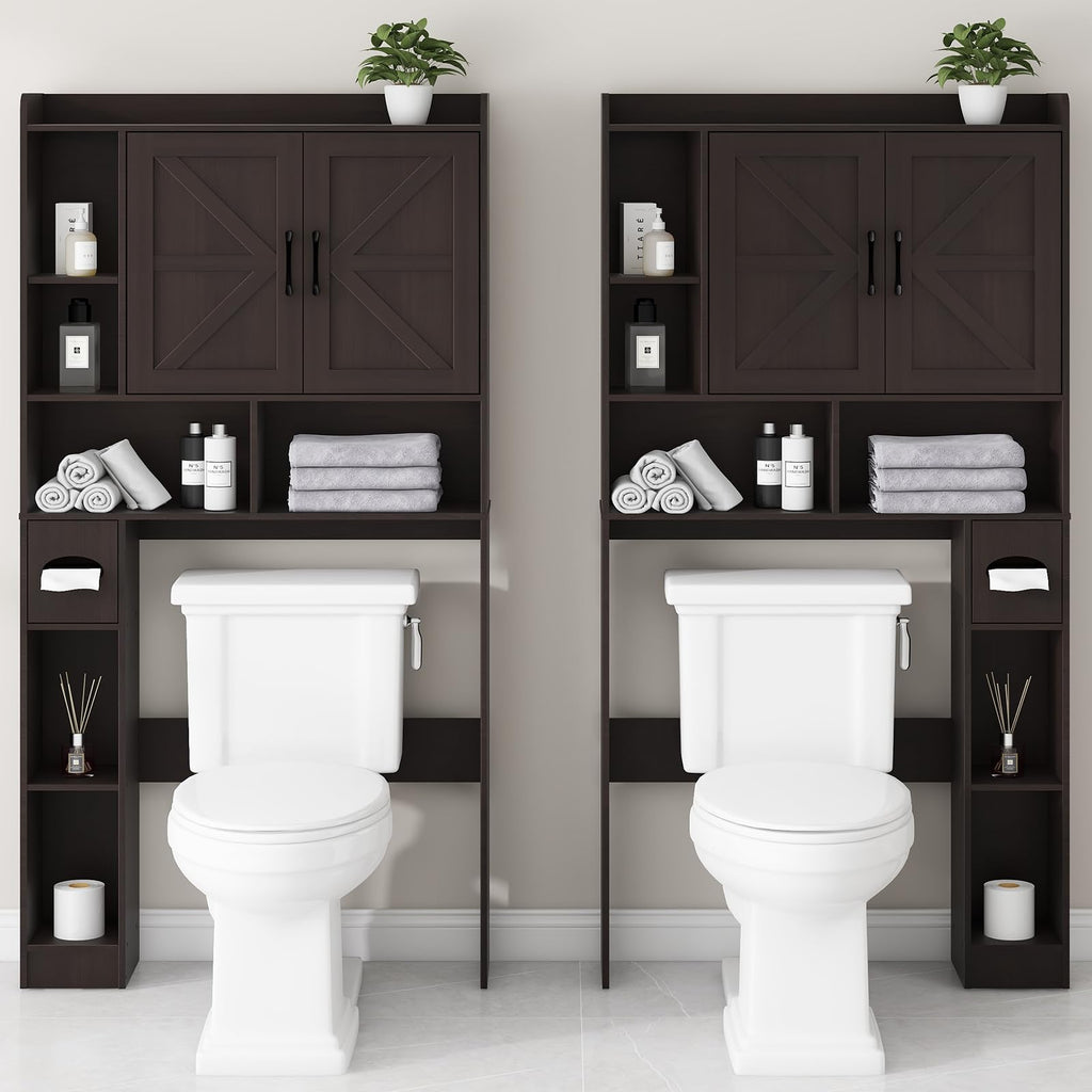 Over The Toilet Storage Cabinet with 2 Barn Doors, Espresso G346