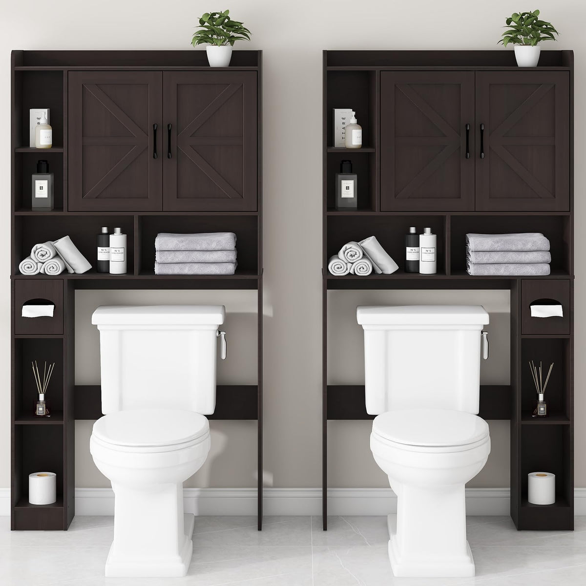 Over The Toilet Storage Cabinet with 2 Barn Doors, Espresso G346