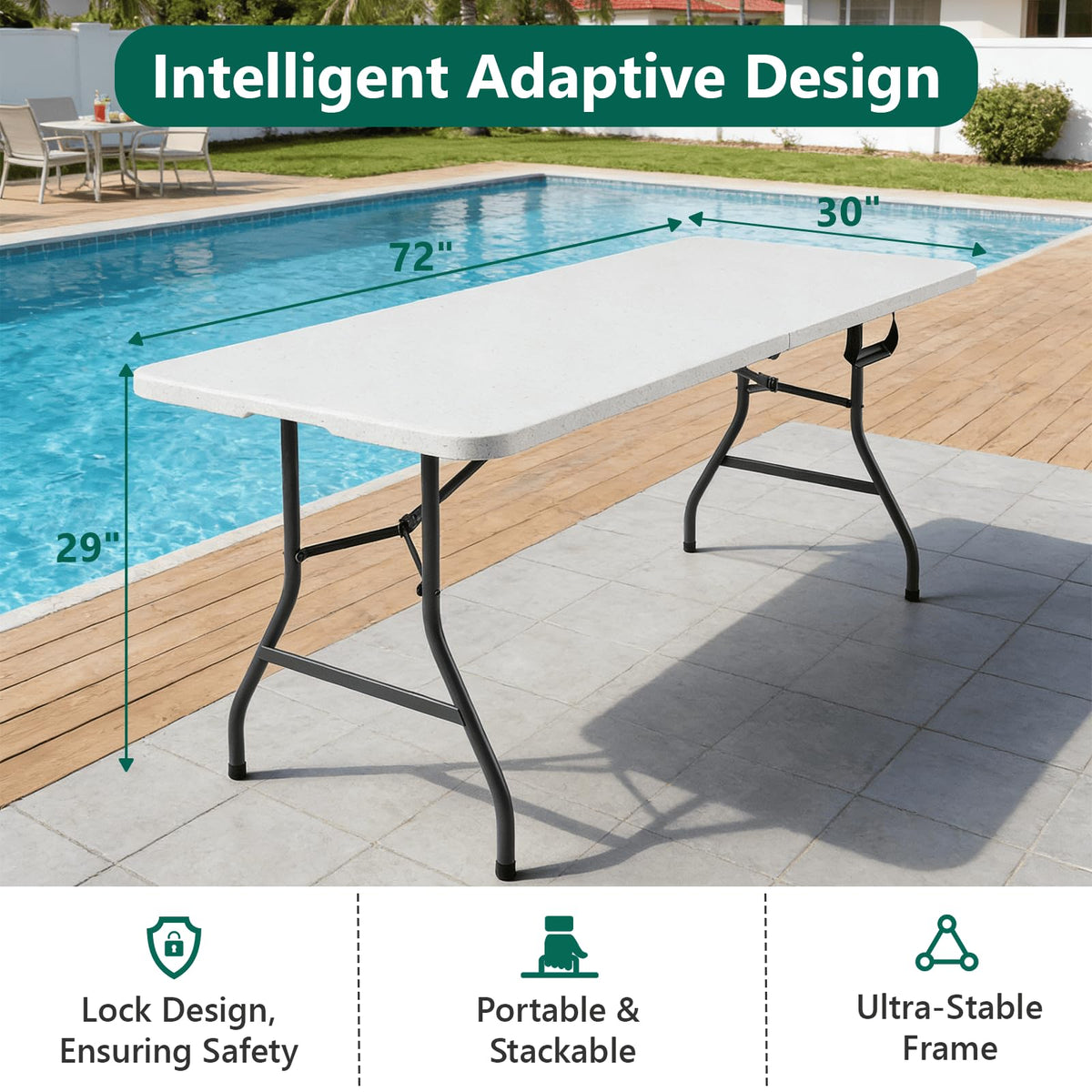 6FT White Folding Table with Steel Legs T780