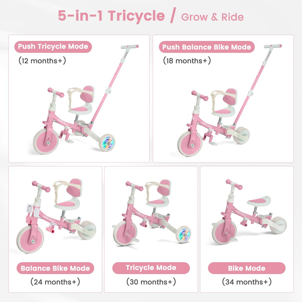 5-in-1 Convertible Toddler Tricycle with Push Handle M74716