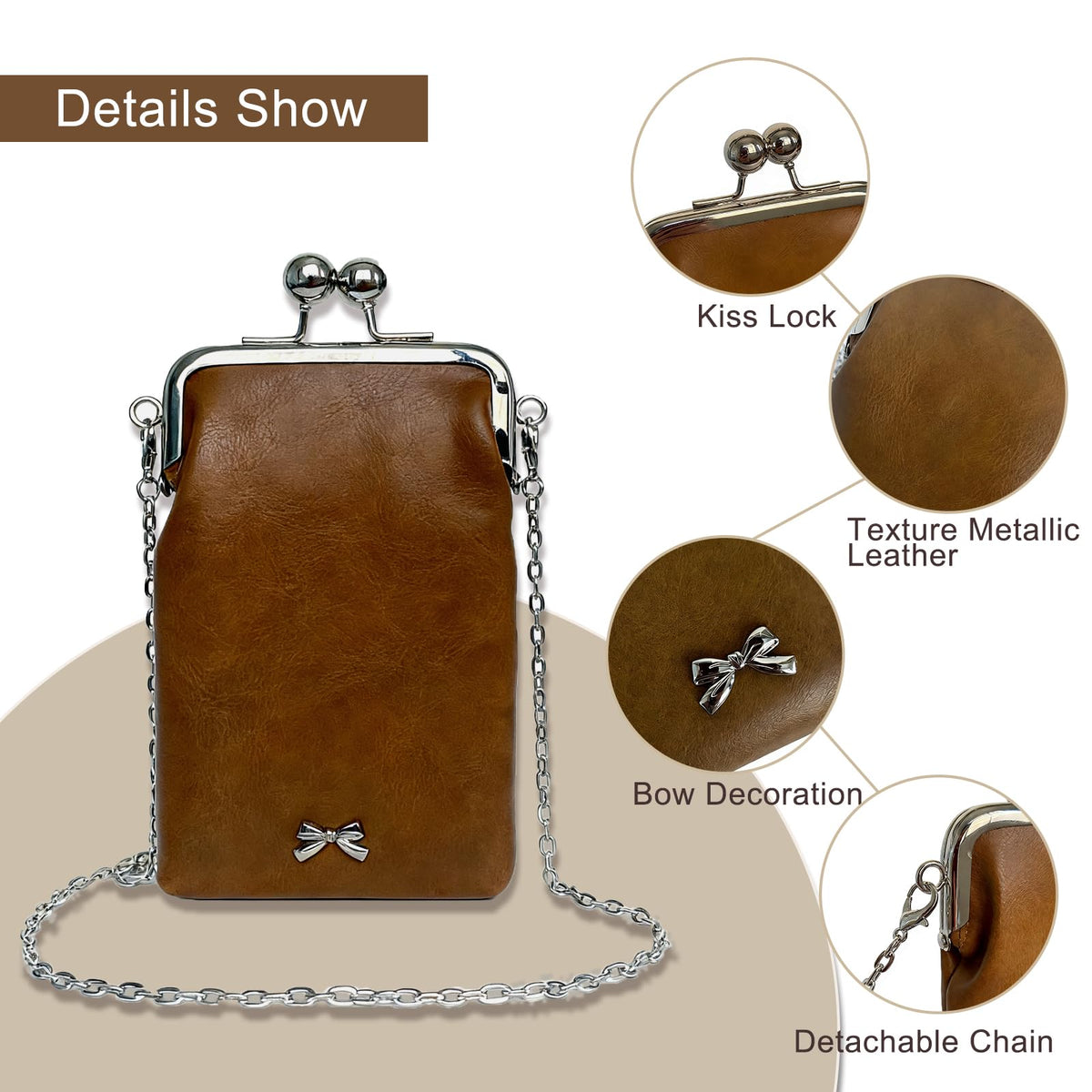 Small Brown Leather Chain Crossbody Bag I817407