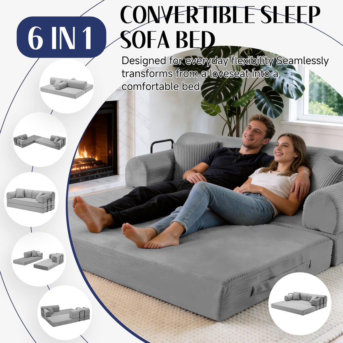 Convertible Sofa Bed with High Back J8882