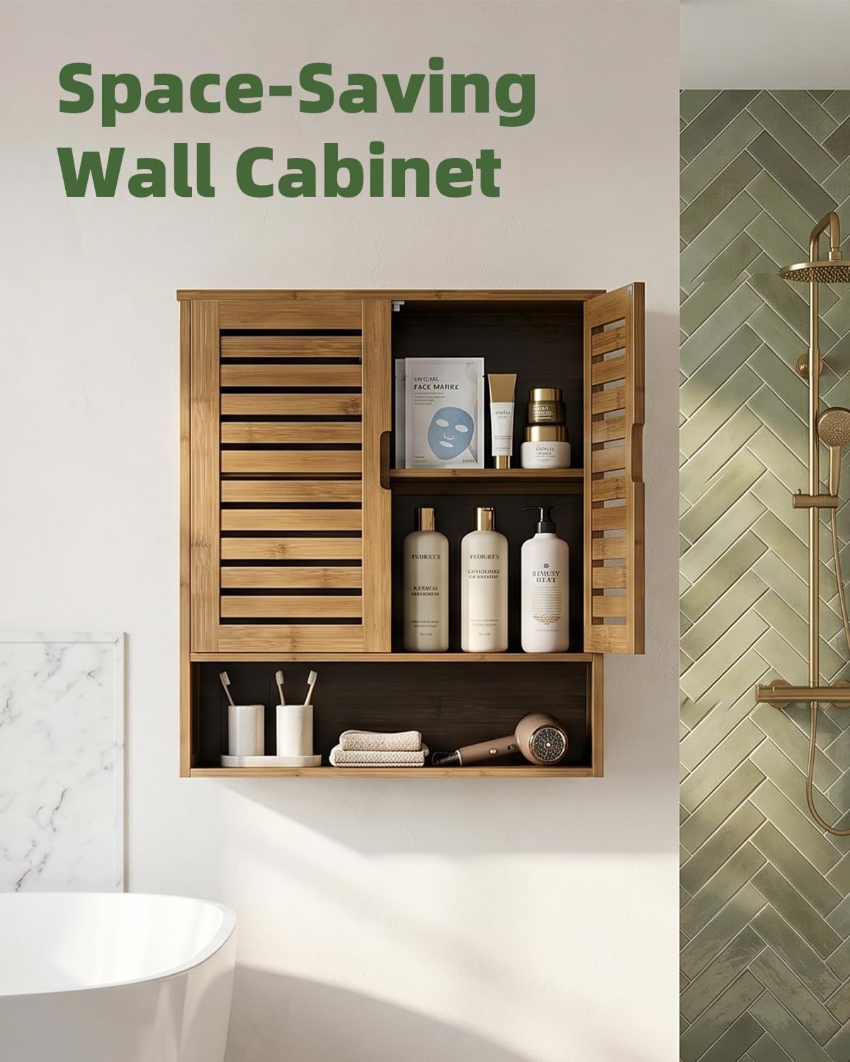 Bamboo Over-The-Toilet Storage Cabinet with 2 Door I4069