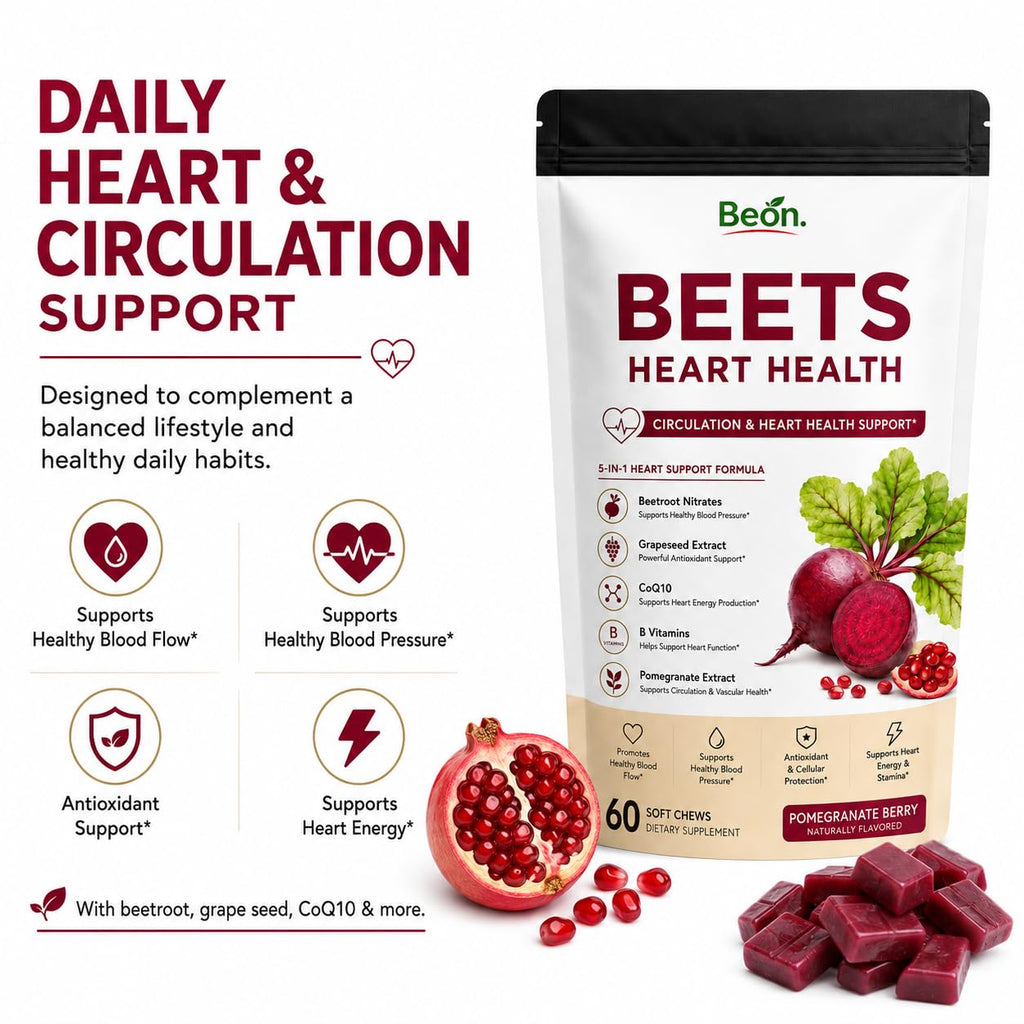 Beet Root Gummies with L-CoQ10 & Grape Seed, Sugar-Free Vegan, 60 Chew X353299
