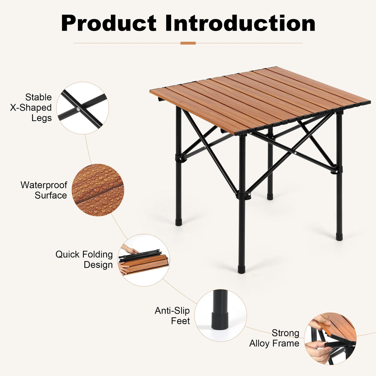 Folding Camping Table 21 x 20 Inch with Carry Bag V6153
