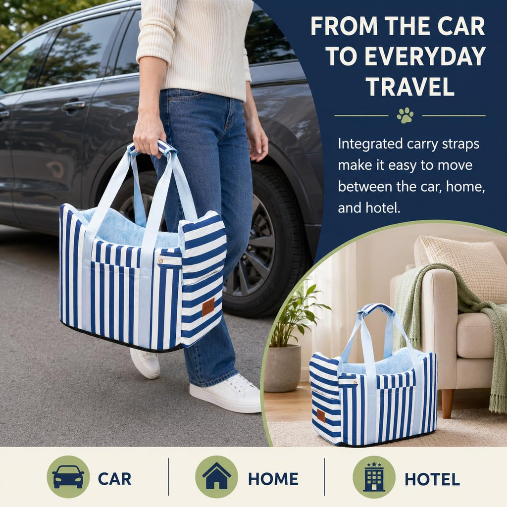Dog Car Seat for Small Dogs to 15lbs Blue White Stripes V6122