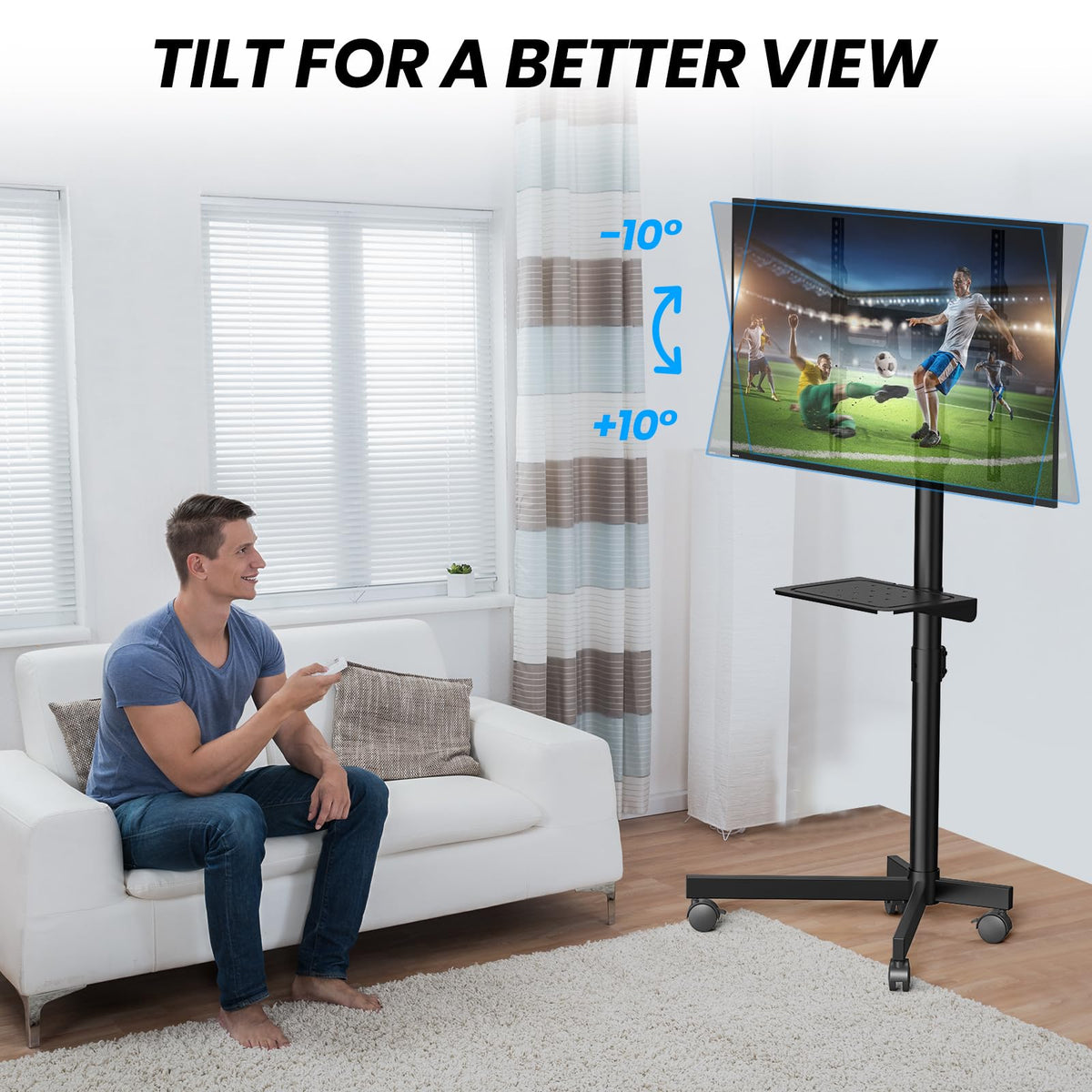 Height Adjustable Rolling TV Cart with Shelf and Locking Wheels Y46056