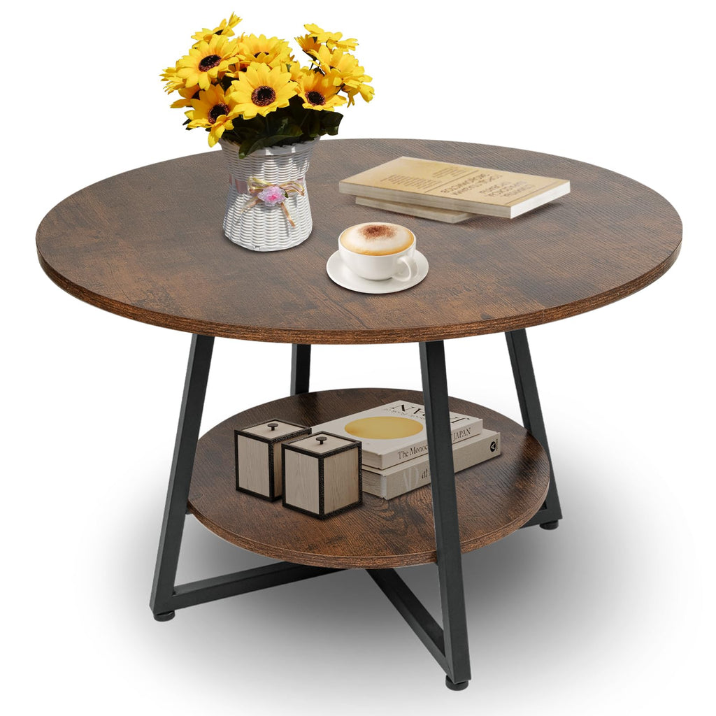 Round 2-Tier Wood Coffee Table with Storage K4486