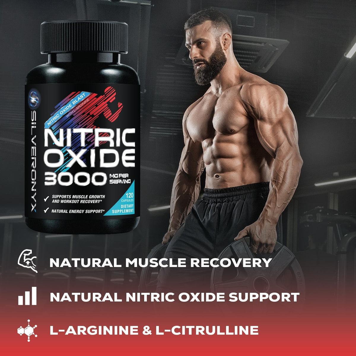 Nitric Oxide Supplement 3000mg Blend L-Arginine & L-Citrulline 120 Capsules I732