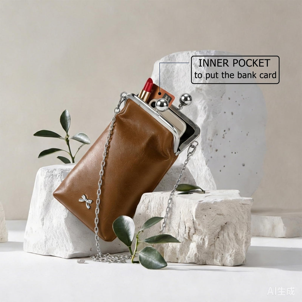 Small Brown Leather Chain Crossbody Bag I817407
