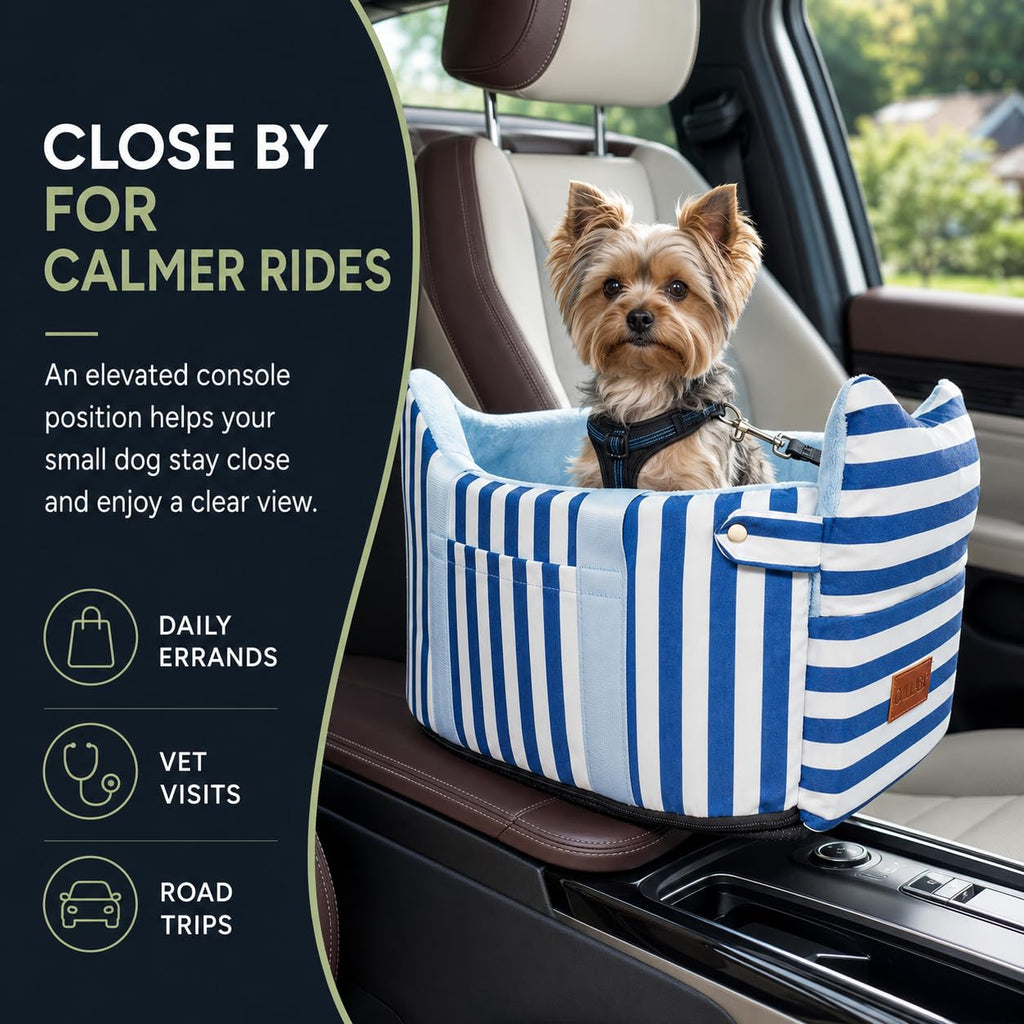 Dog Car Seat for Small Dogs to 15lbs Blue White Stripes V6122