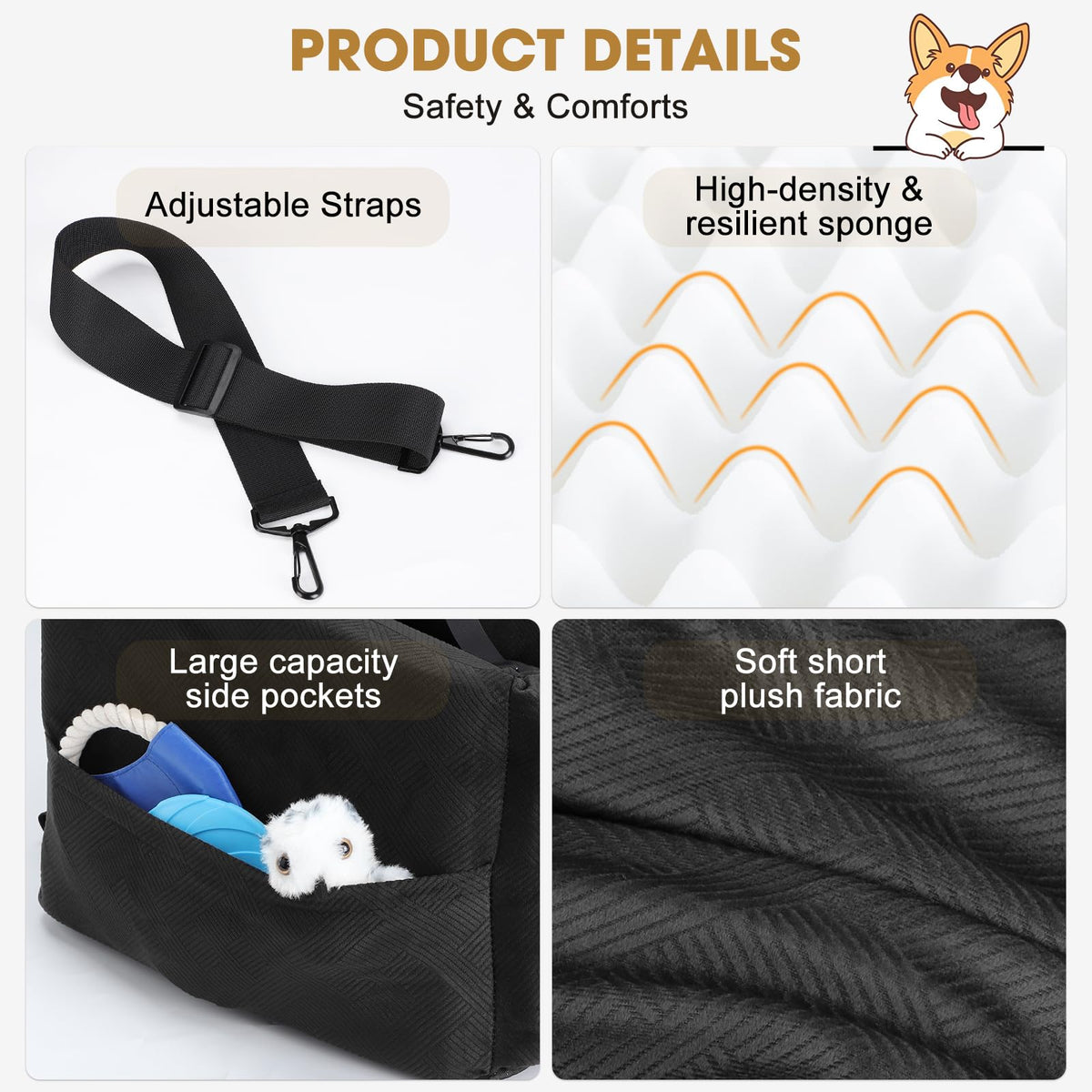 Dog Car Seat with Detachable Washable Cover and Cushion J3195