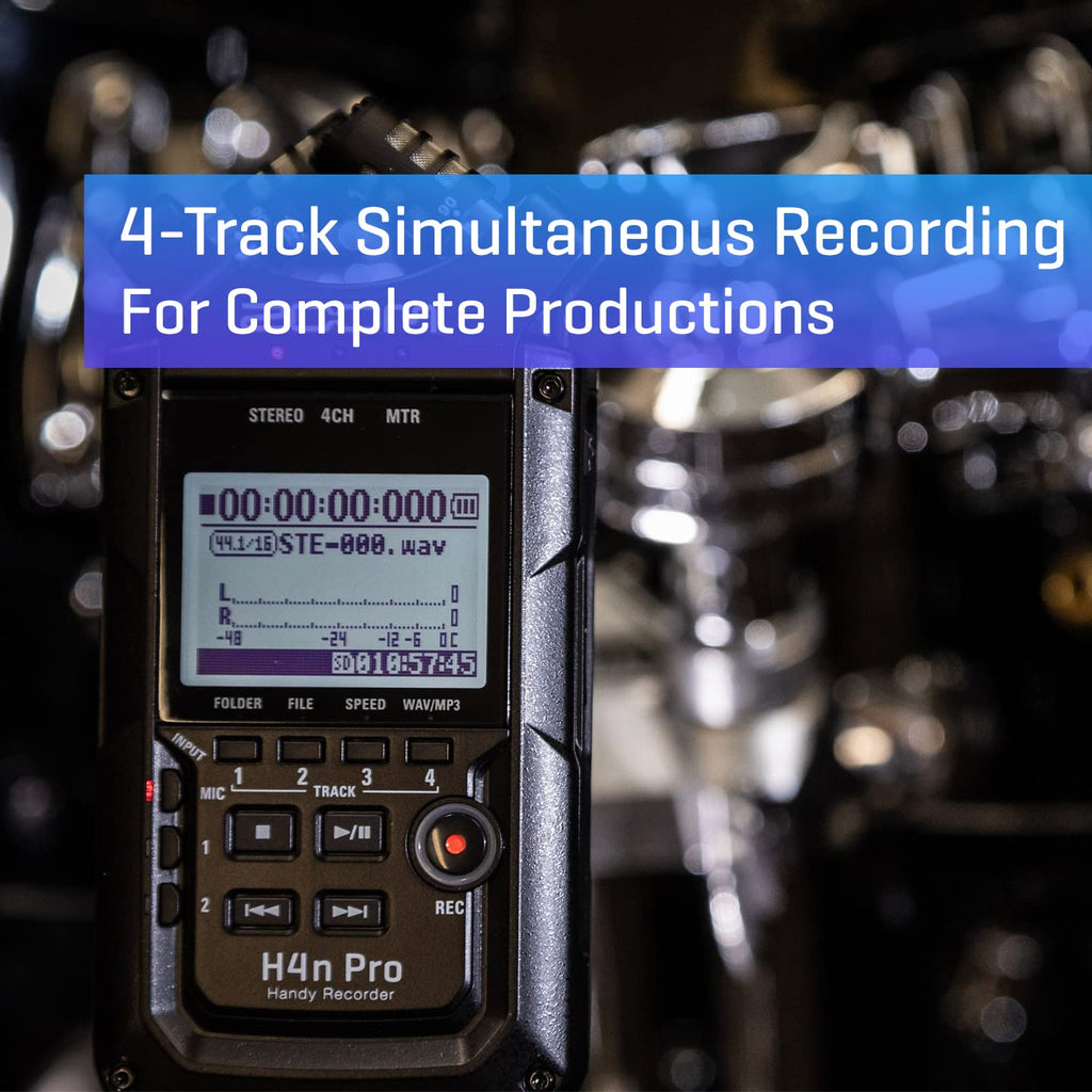 4-Track Portable Recorder, All Black, Stereo Microphones, 2 XLR/ ¼“ Combo Inputs, Battery Powered F38607