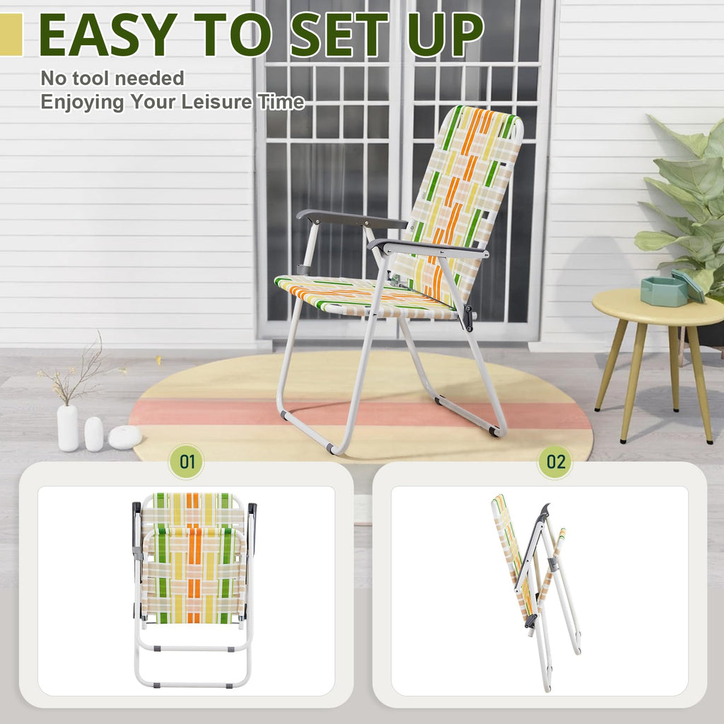 Oversize Webbed Folding Lawn Chair Set of 2 Yellow & Green D863