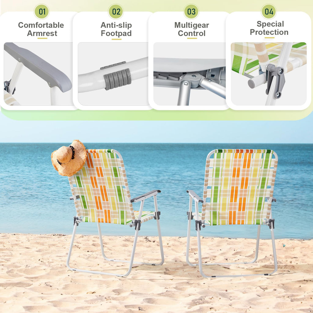Oversize Webbed Folding Lawn Chair Set of 2 Yellow & Green D863