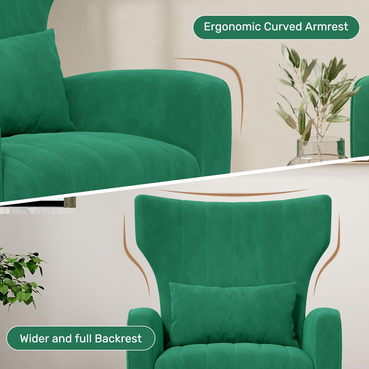 Velvet Accent Chair Set of 2 Wingback Green R925