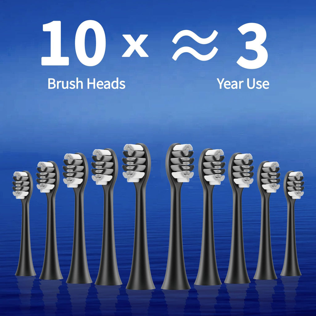 Black White Electric Toothbrush with 10 Brush Heads Q376