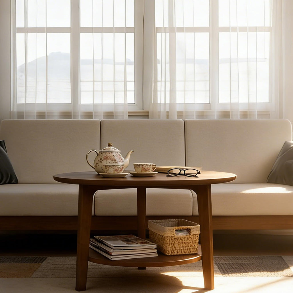 2-Tier Round Wood Coffee Table with Storage Shelf Z764620