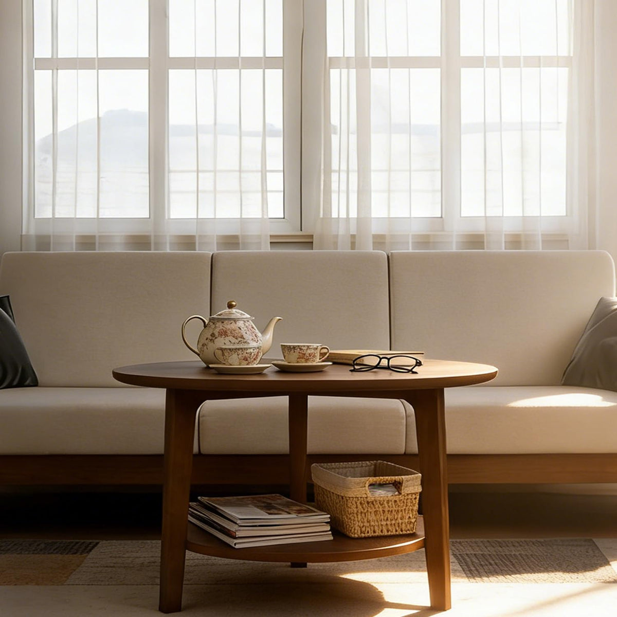 2-Tier Round Wood Coffee Table with Storage Shelf Z764620