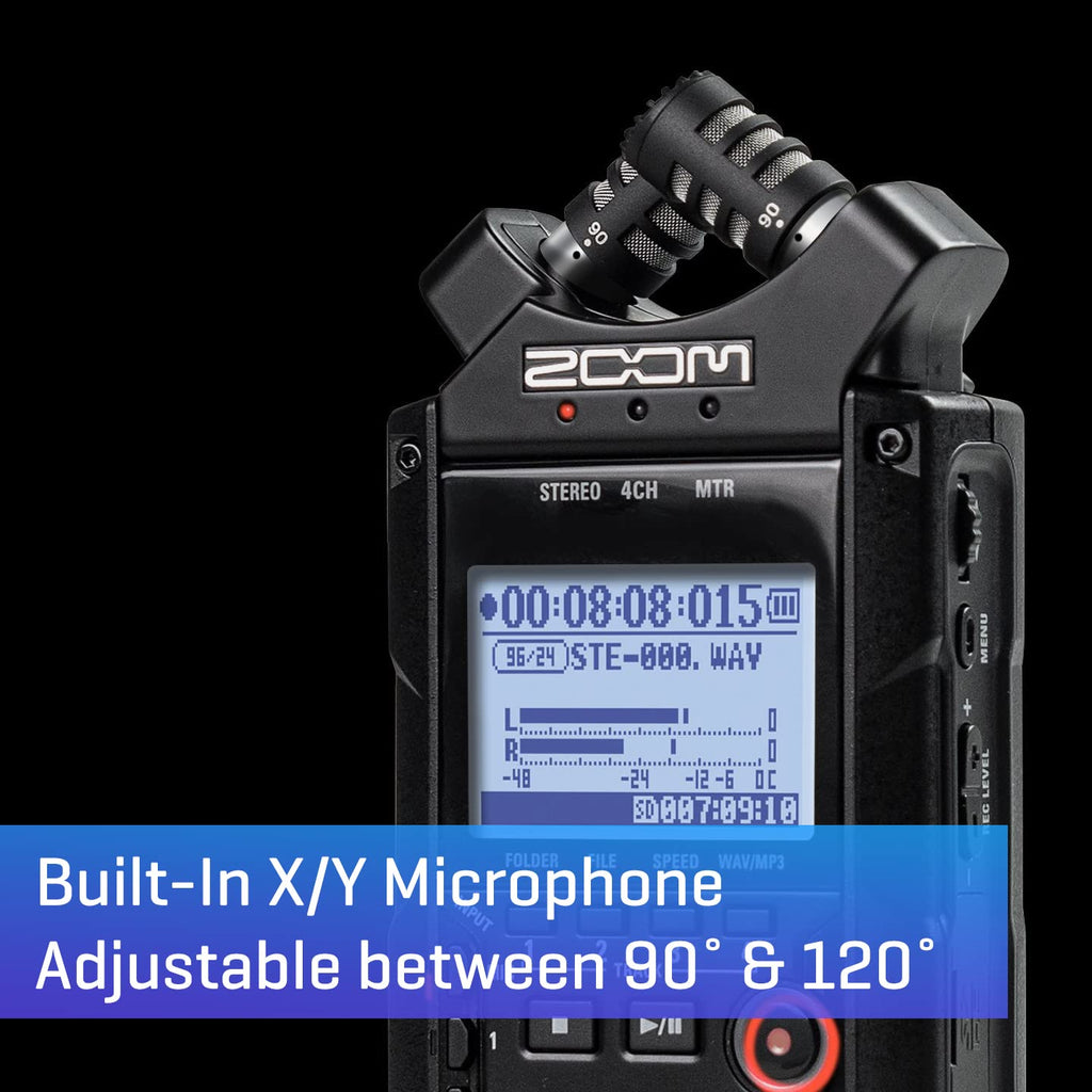4-Track Portable Recorder, All Black, Stereo Microphones, 2 XLR/ ¼“ Combo Inputs, Battery Powered F38607