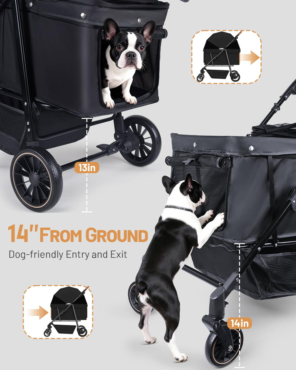 Foldable Ventilated Dog Stroller with Canopy N281