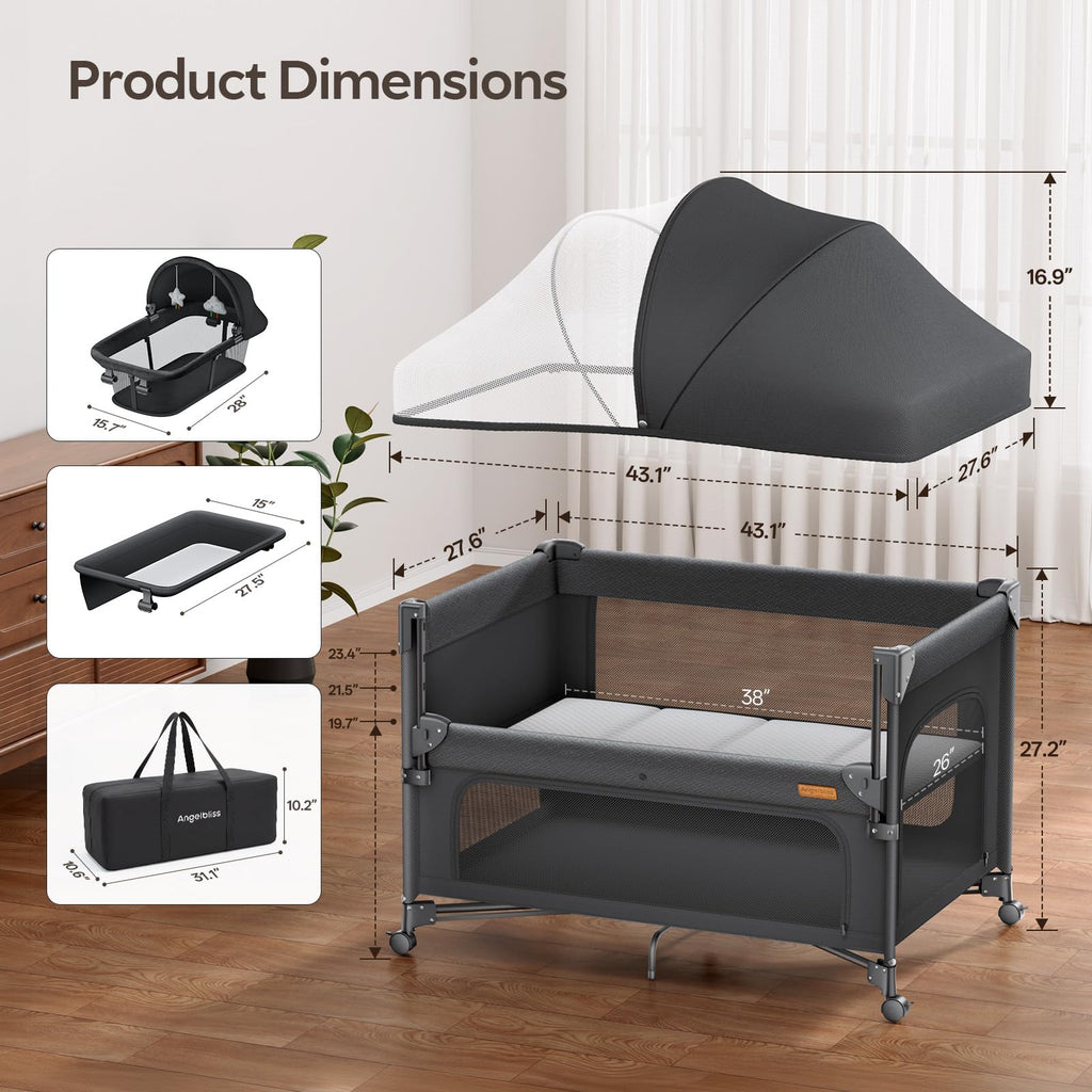 5-in-1 Baby Bassinet Bedside Crib with Changing Table D94058