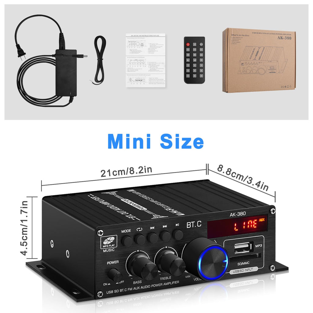 USB SD BT FM AUX Audio Power Amplifier 2.0 CH 40W+40W A4421