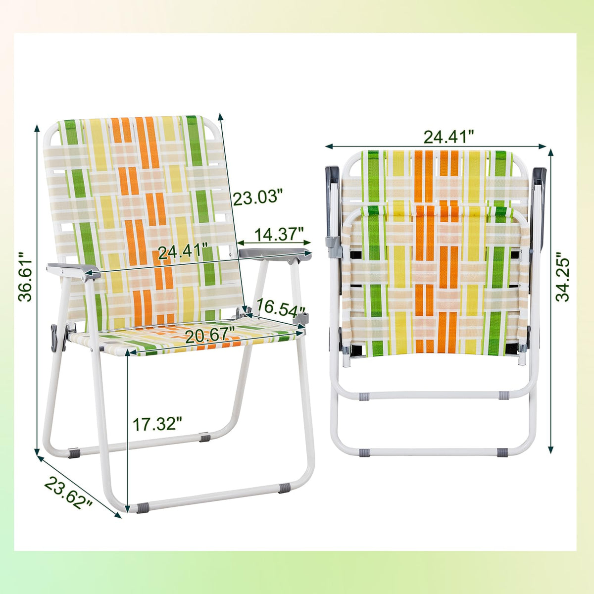 Oversize Webbed Folding Lawn Chair Set of 2 Yellow & Green D863