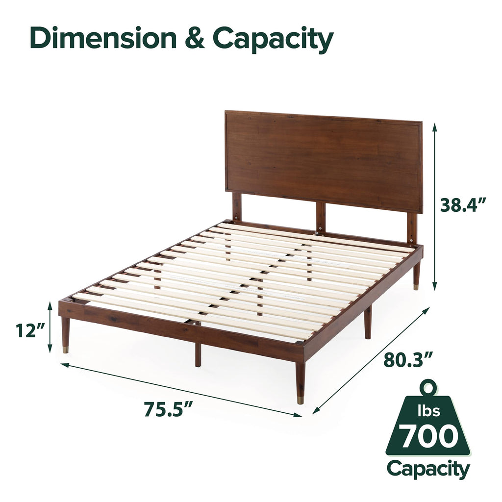 King Brown Wood Platform Bed Frame with Adjustable Headboard E9320