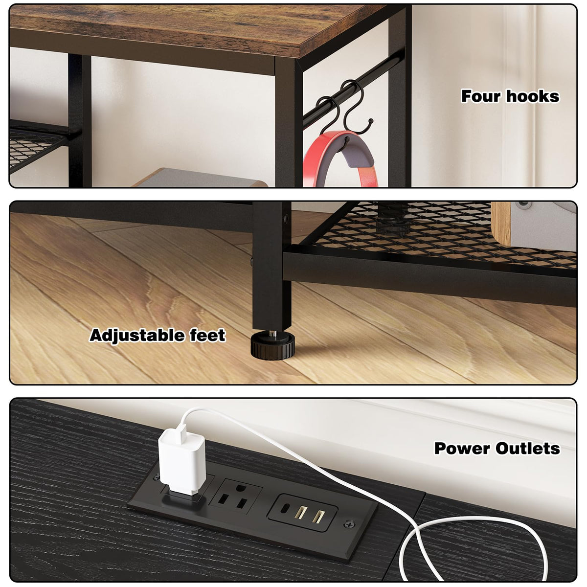 Black TV Stand with Outlets F689641