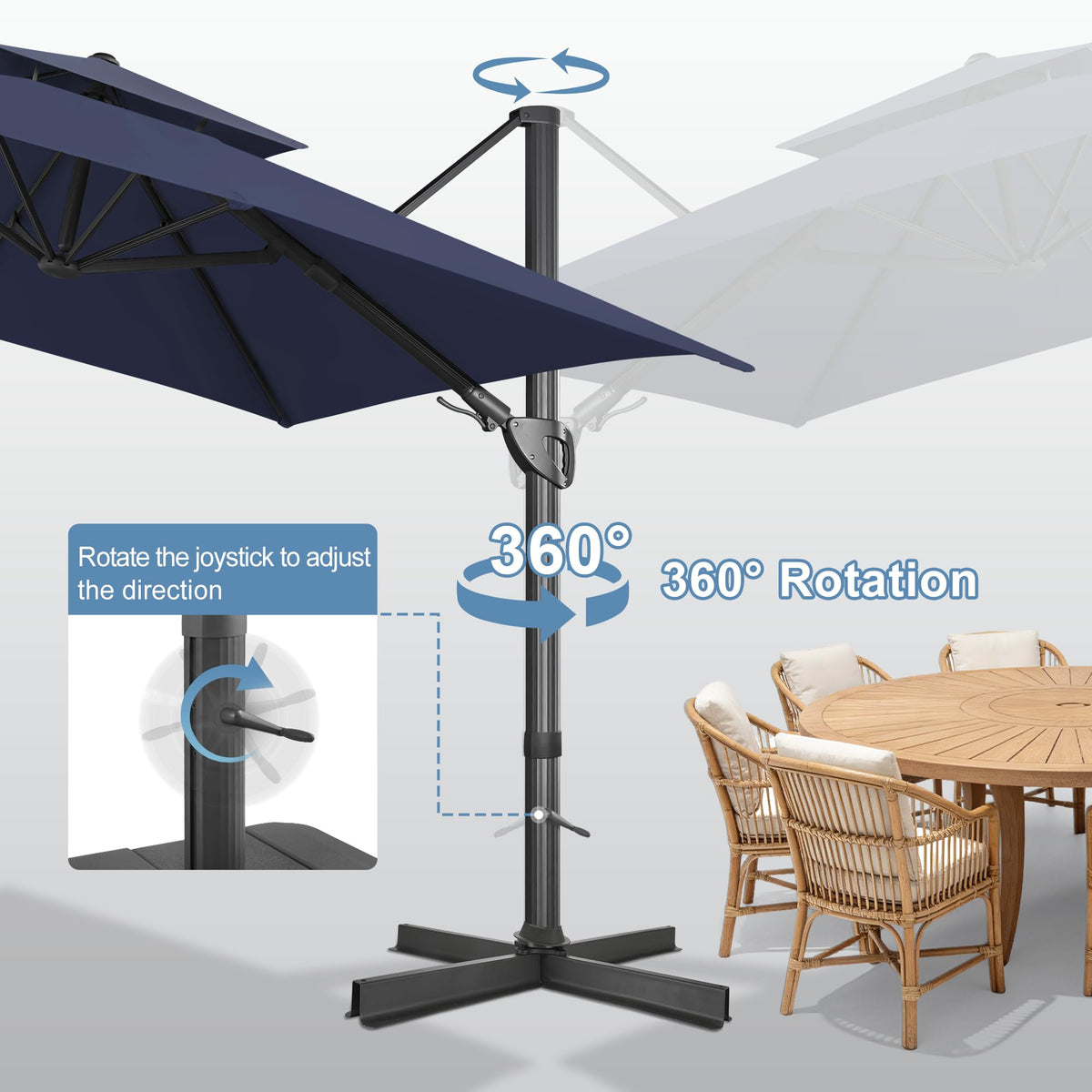 10x10 FT Square Navy Blue Cantilever Patio Umbrella O53176
