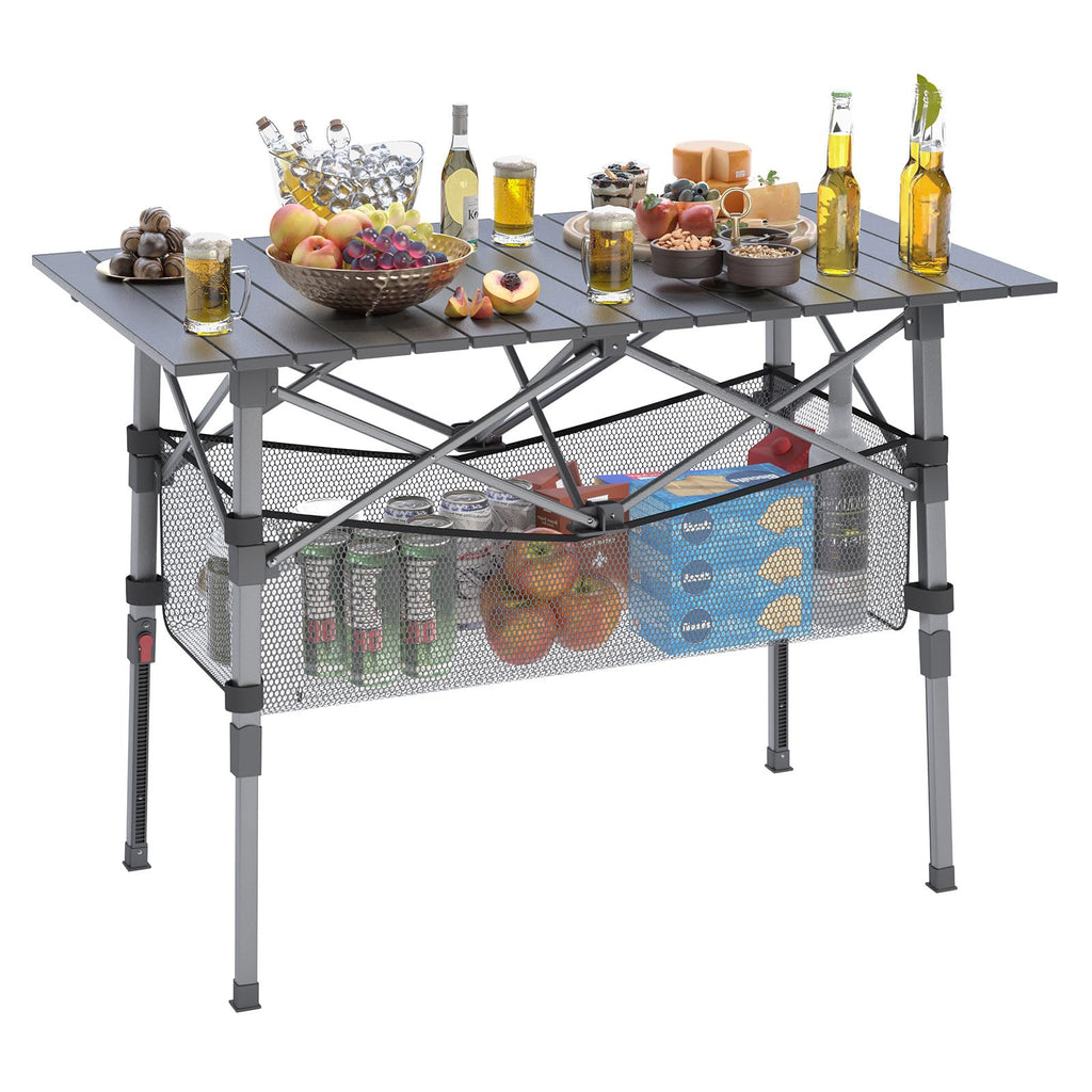 Portable Aluminum Folding Camping Table with Storage Basket C3685