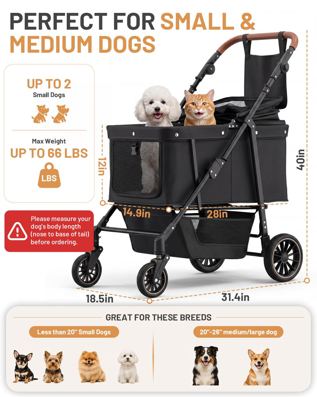 Foldable Ventilated Dog Stroller with Canopy N281