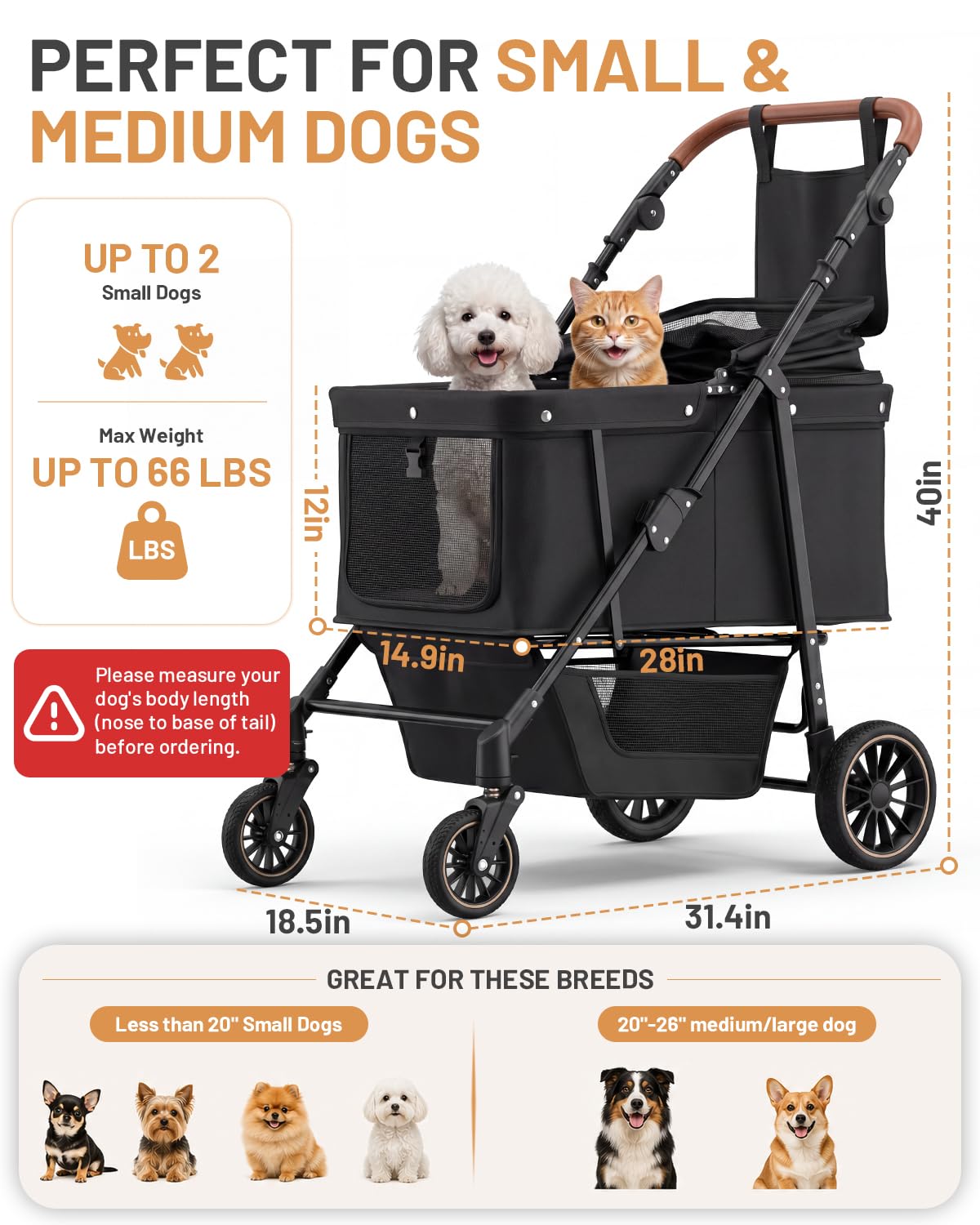 Foldable Ventilated Dog Stroller with Canopy N281