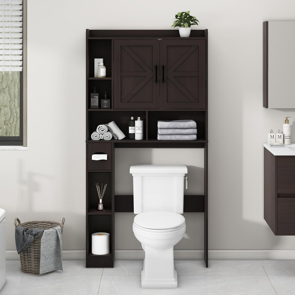 Over The Toilet Storage Cabinet with 2 Barn Doors, Espresso G346