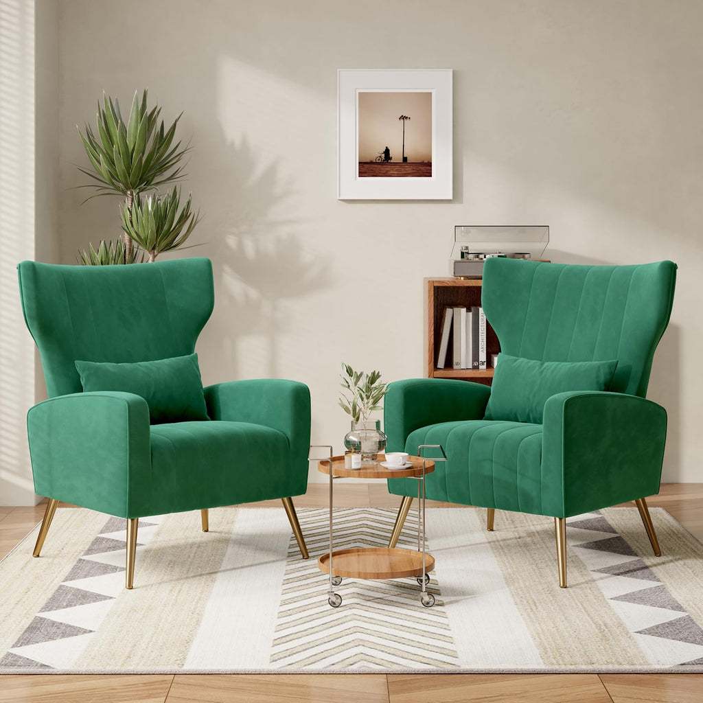 Velvet Accent Chair Set of 2 Wingback Green R925