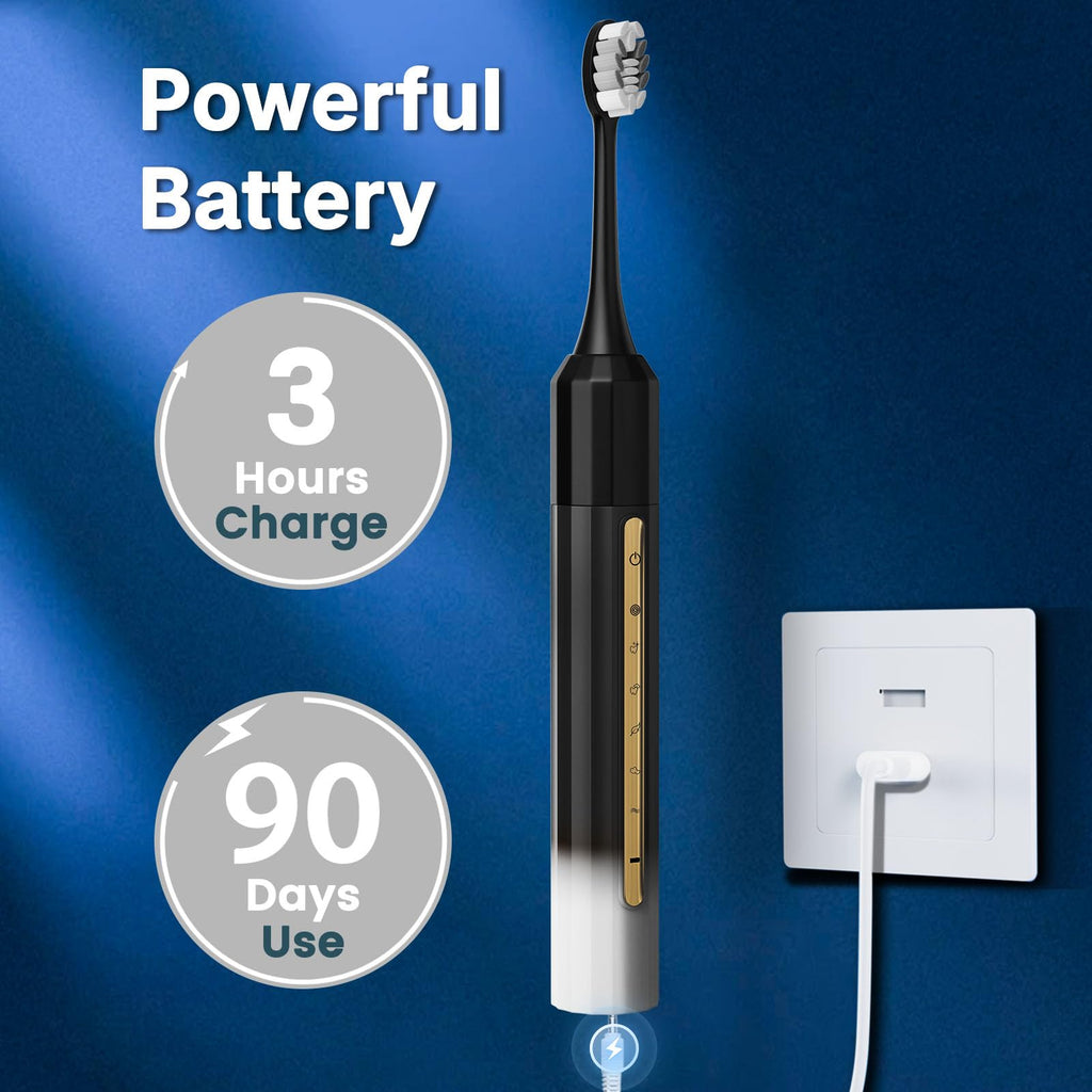 Black White Electric Toothbrush with 10 Brush Heads Q376