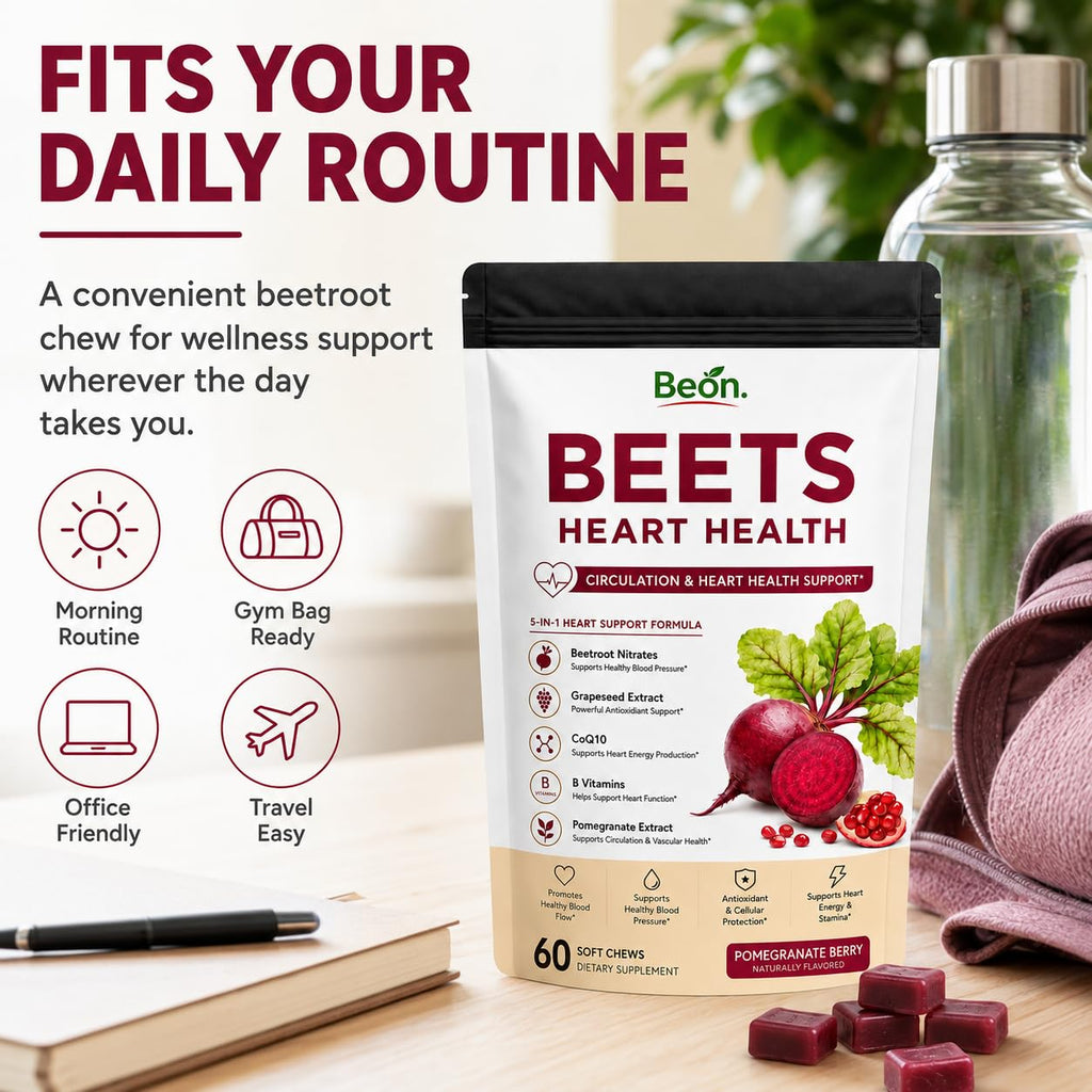 Beet Root Gummies with L-CoQ10 & Grape Seed, Sugar-Free Vegan, 60 Chew X353299