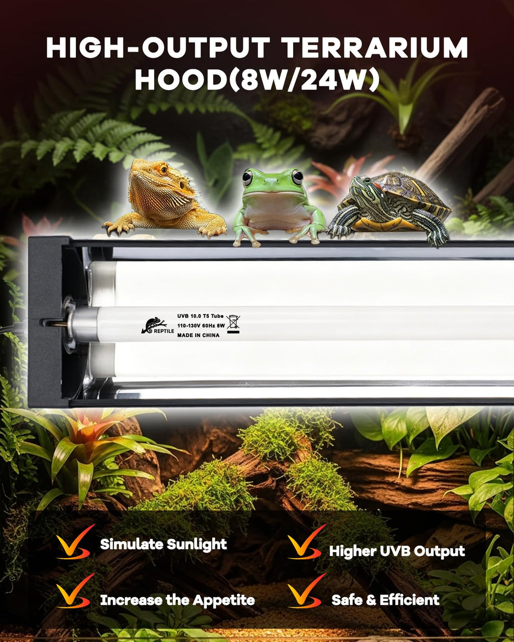 8W T5 UVB Reptile Light Fixture Combo Kit K3071