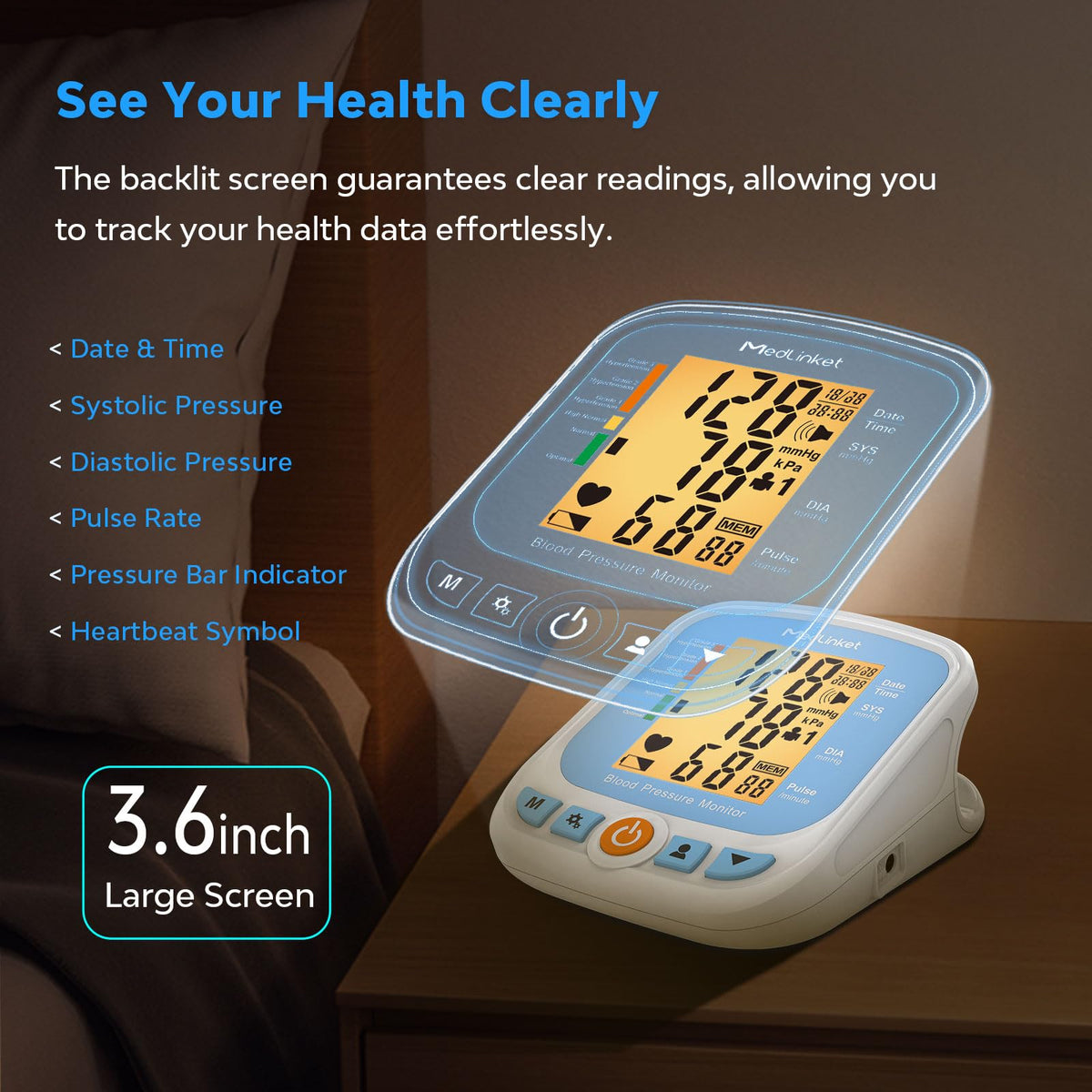 Blood Pressure Monitor with Adjustable Cuff and Backlit Display R450