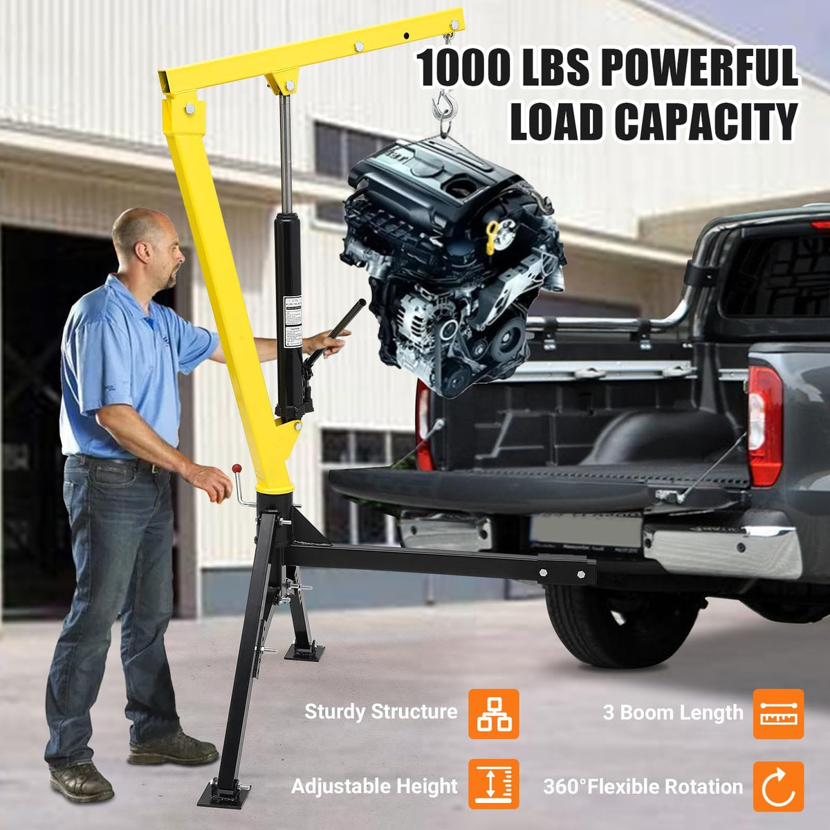 Hydraulic Receiver Hitch Mounted Truck Crane 1000 lbs Capacity M682395